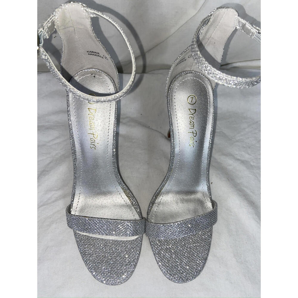 Dream Pairs Women's 7 Silver Glitter Sparkle Open Toe Chunky Heel Sandals